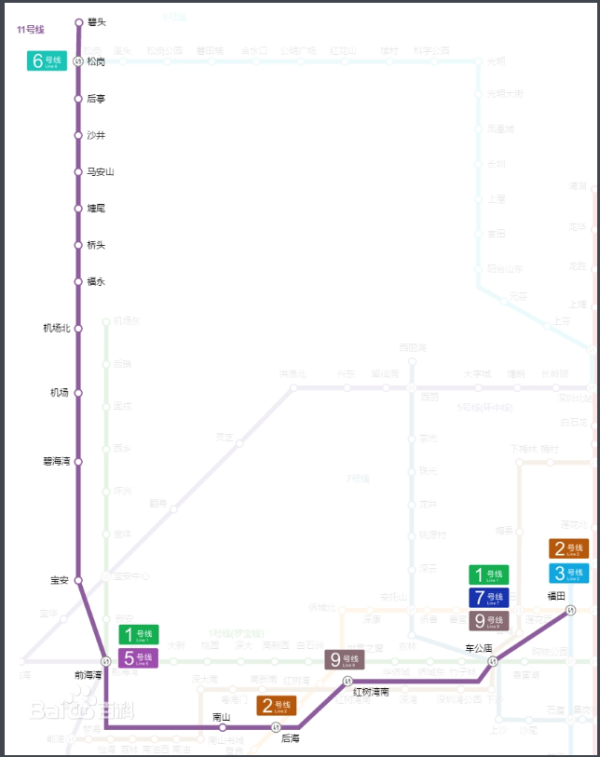 深圳地铁11号线线路图(附站点名称)
