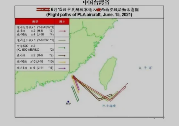 >军事>军事新闻>正文 6月15日,解放军出动28架军机分别进入台湾西南