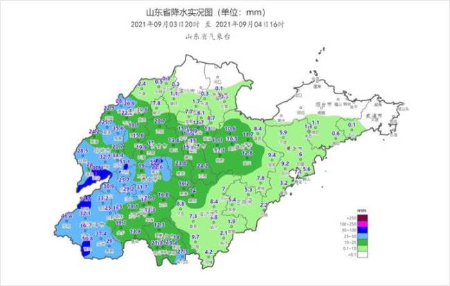 9月3日20时至4日16时全省累积降水量分布(毫米)