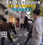 法国店主捍卫商店驱赶抗议者遭飞踹