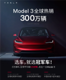 特斯拉Model 3全球銷(xiāo)量達(dá)300萬(wàn)輛 連續(xù)7年純電轎車(chē)銷(xiāo)冠