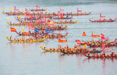 Traditional Chinese dragon boat race on Hanjiang River in Ankang city