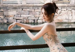 徐璐穿挂脖刺绣裙露精致美背 水乡漫步温婉又雅致