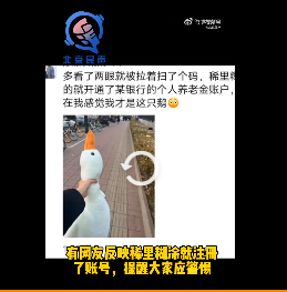 北京多个地铁口有人扫码送大鹅
