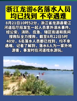 浙江一沙滩6人落水 均不幸遇难 为外地游客一家人