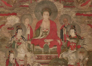 清代康熙十四年佛画大灵山说法图