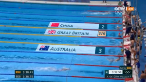 中国队获得游泳男女混合4x100米混合泳接力银牌