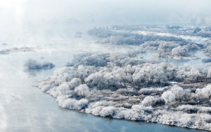 韩国昭阳湖畔水雾缭绕 形成绝美湖景