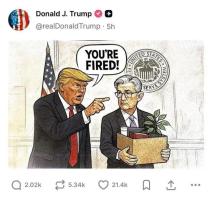 特朗普發(fā)布漫畫威脅“解雇”鮑威爾 AI圖片引發(fā)爭議