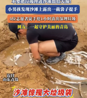 4位志愿者徒手挖1小时清出深埋垃圾：不要把垃圾埋进沙滩留给大海
