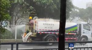 深圳现暴雨天给绿植浇水引质疑 桥下作业解密