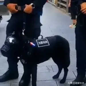 国庆节上海外滩警犬“为国站岗” 潮酷装扮成亮点