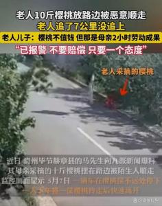 老人摘十斤櫻桃擺路邊被人順走,，家屬：已報(bào)警，不要賠償要態(tài)度 尊重勞動(dòng)成果