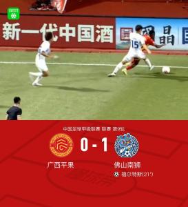 中甲：佛山南獅1-0廣西平果 福爾特斯制勝球