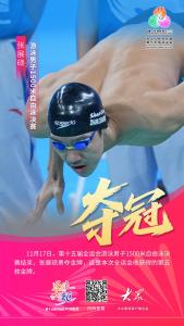 张展硕夺得全运会第5金 1500米自由泳再创辉煌