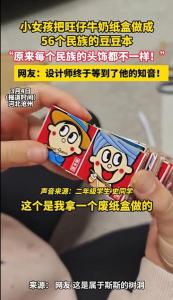 小女孩把纸箱做成56个民族“豆豆本” 创意环保获赞