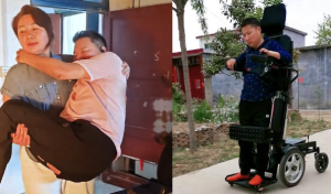 截瘫男子心疼妻子做出可站立轮椅 还能载着残友下地打药施肥