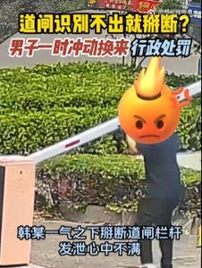 6次未识别车牌男子怒掰道闸 情绪失控损财物