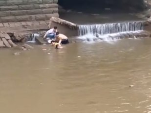 重庆一女子不慎落水 多人接力将其救出