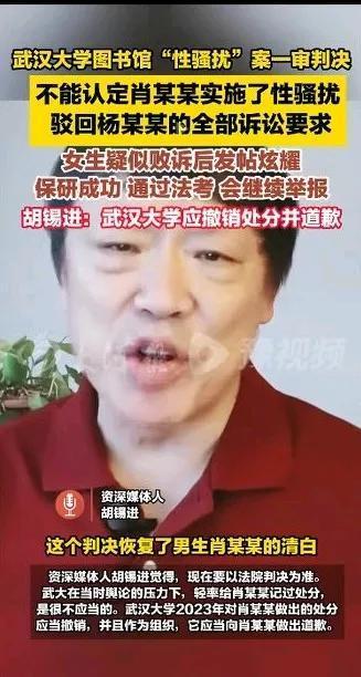 胡锡进公开喊话武汉大学 应撤销处分并道歉