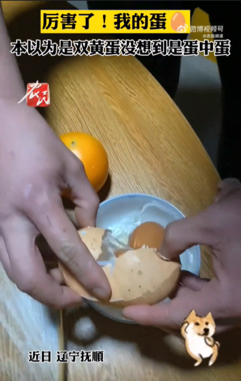 女子家中大巨蛋磕开竟是蛋中蛋