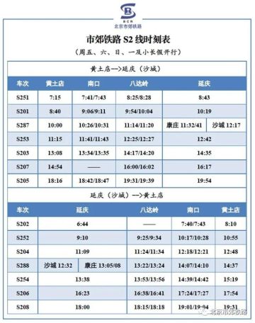 3月22日至4月7日 北京S2线每日开行7对列车