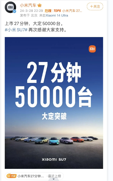 小米汽车27分钟5万辆；国有大行日赚37亿；万科要削债1000亿｜
