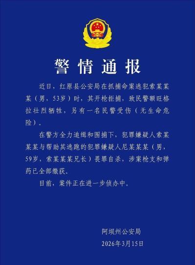 民警抓逃犯时牺牲 两嫌犯自杀