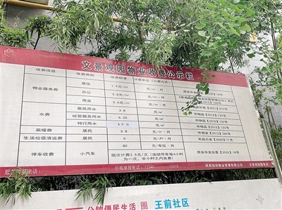 小區公示的物業收費標準侯女士租住在西安市北郊文景觀園小區14號樓的