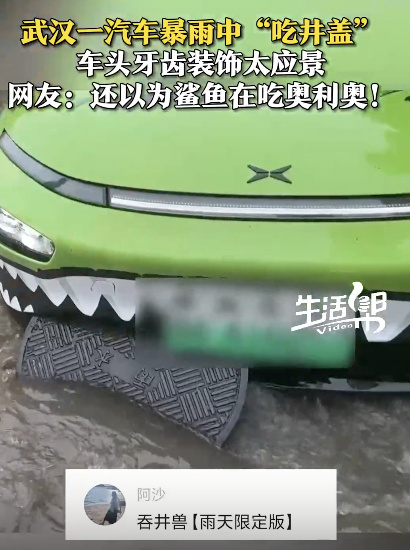 武漢暴雨街頭有車“吃井蓋” 鯊魚吃奧利奧走紅
