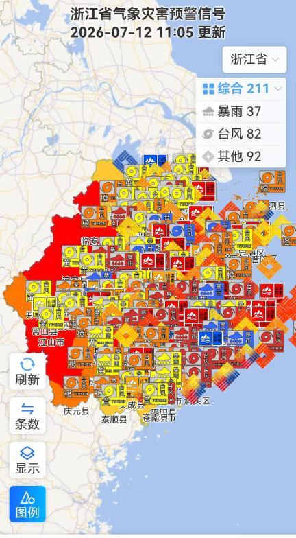 浙江211条预警连发 台风“巴威”强势登陆
