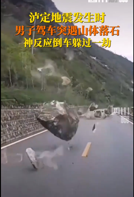 男子神反应倒车躲过地震落石