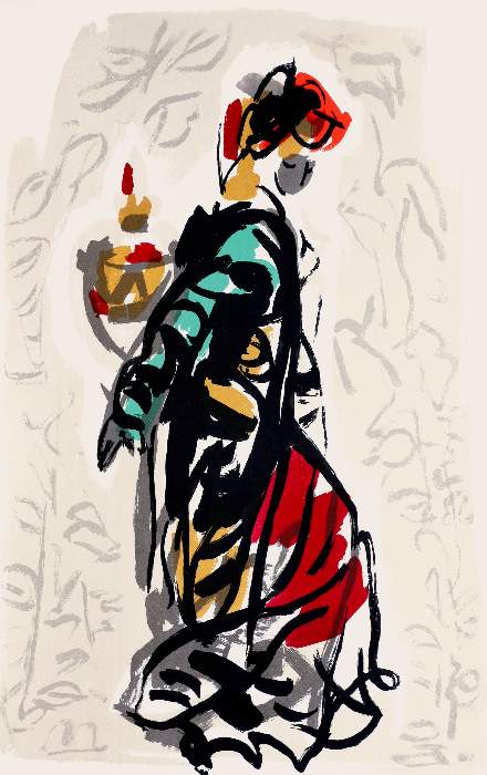 阿鸽  《美酒飘香》 丝网 109X78 cm  2008年
