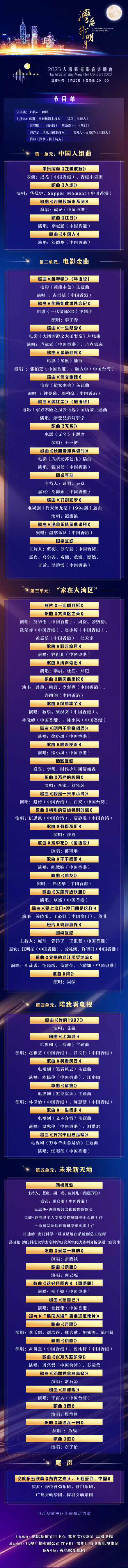 “湾区升明月”2023节目单公布，刘德华献唱《中国人》