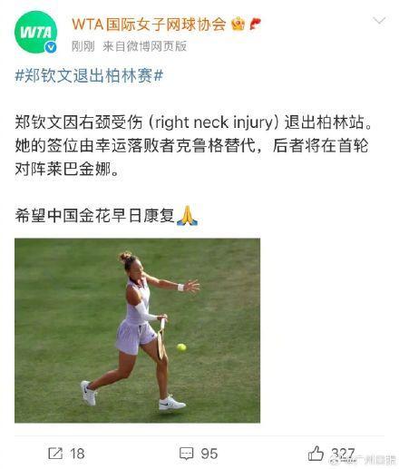 鄭欽文因傷退賽 右頸受傷退出柏林站