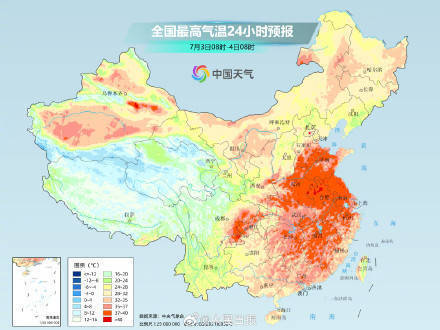 气温预报图热成一片了 高温席卷南北