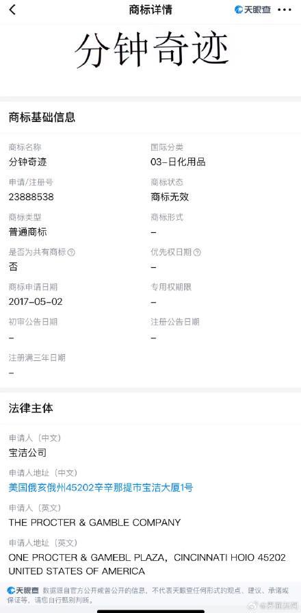 潘婷注冊3分鐘奇跡商標(biāo)被駁回 商標(biāo)爭議再起