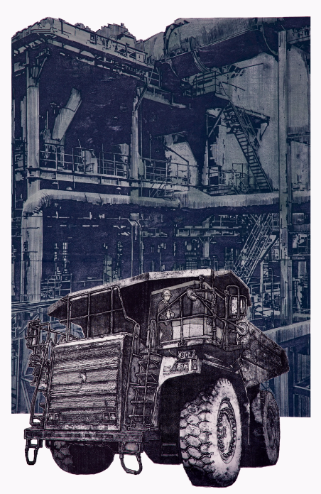 陈志昕《基石-攀钢时刻》综合版画 155x99cm 2024年
