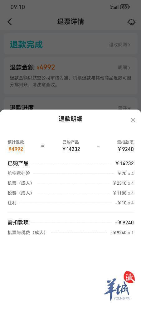 错买1.4万元机票飞快退仍被扣9240元 高额退票费引争议