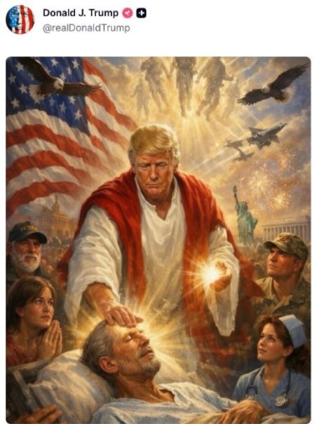 特朗普发布化身耶稣治病救人AI图