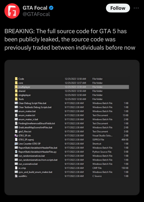 报道称《GTA5》源代码泄露是由于买家内讧