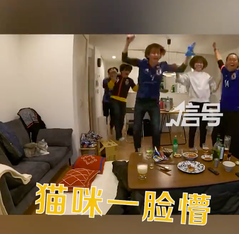 日本球迷在家疯狂庆祝吓跑猫咪