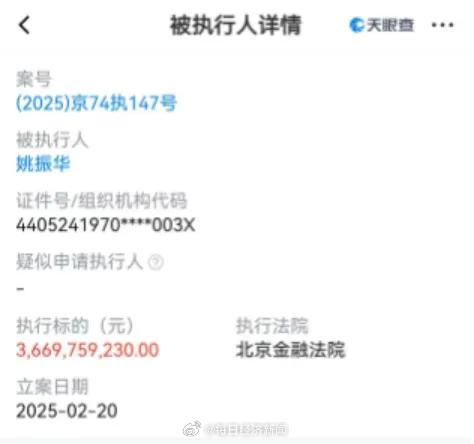 又被執(zhí)行36.7億，寶能集團(tuán)董事長姚振華再被限制高消費 債務(wù)危機(jī)加劇