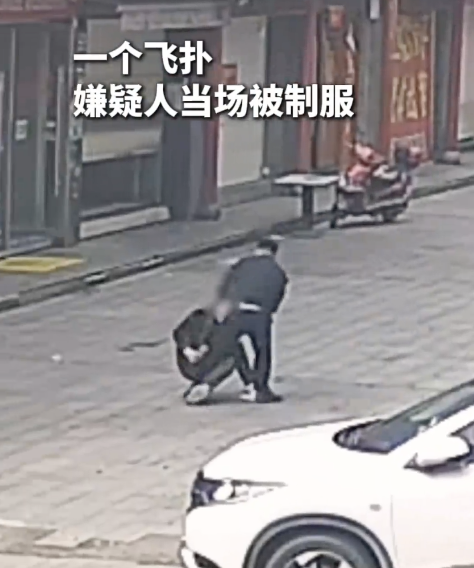 民警街头抓捕盗窃犯 这一飞扑太帅了