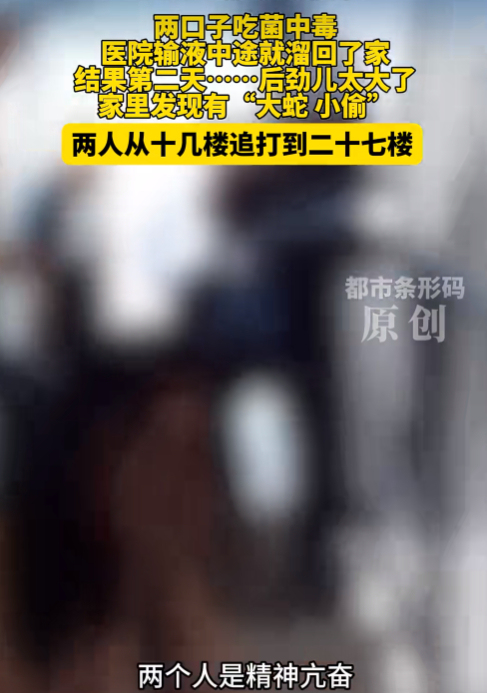 丈夫以为妻子是蛇打斗至27楼 吃菌中毒引发幻觉