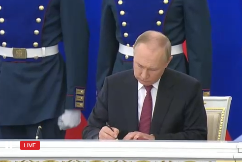 普京签署顿涅茨克等四地加入俄罗斯的条约 并呼吁乌方谈判