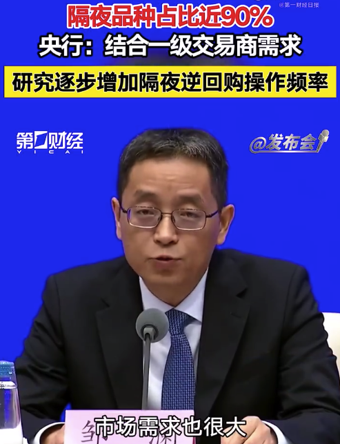 货币回购隔夜品种占比近90%，央行：结合一级交易商需求 研究逐步增加隔夜逆回购操作频率