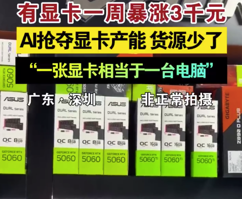 有显卡一周暴涨3000元 1张显卡价格相当于1台电脑