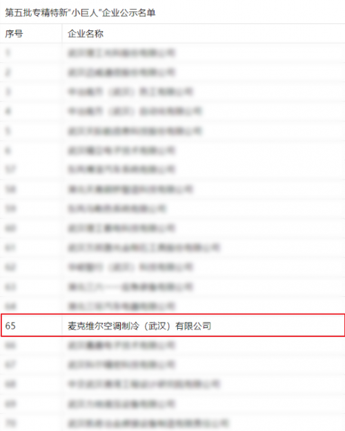 国家级荣誉！麦克维尔武汉工厂入选国家级专精特新“小巨人”企业