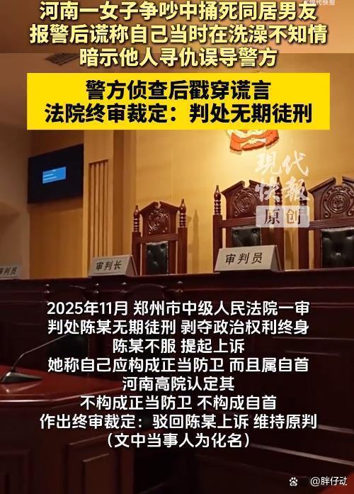 女子捅死男友辯稱正當(dāng)防衛(wèi)被判無期 情侶爭吵釀悲劇